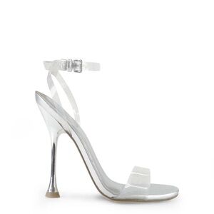 New Marc Fisher Calisty Clear Silver Sparkle Strappy Heeled Sandal